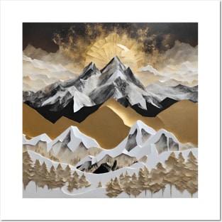 Golden Sunrise Over the Mountains - Abstract Landscape Art Posters and Art